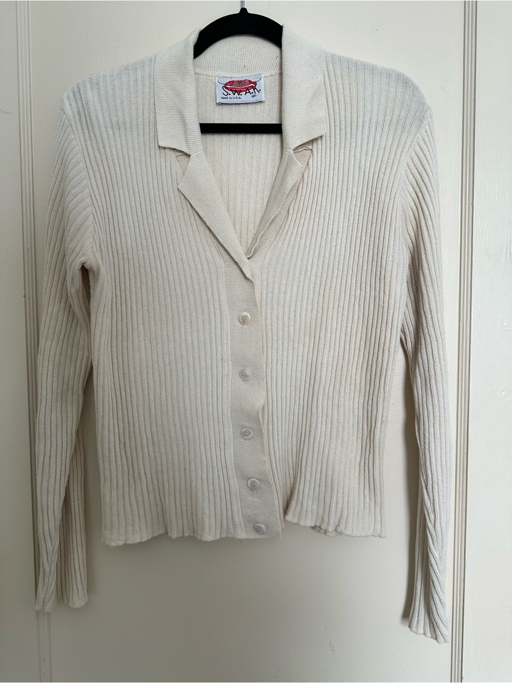 SWAK Women's Cream Ribbed Button-Up Cardigan